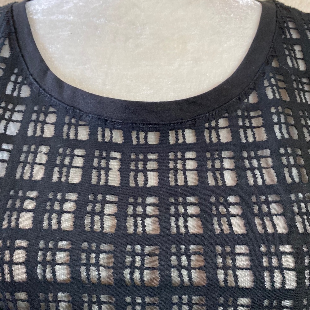 Ann Taylor Loft Black Sheer Grid Pattern T-Shirt Style Top Size Small - Picture 3 of 10
